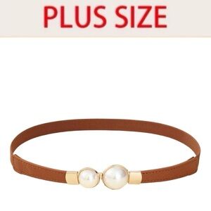 Plus Size Brown Pearl Accent Stretch Belt